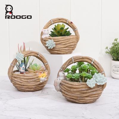 China Home Wholesale Cute Animal Bonsai Pot Flower Garden Basket Art Decor ROOGO Flower Plant Succulent Pot for sale