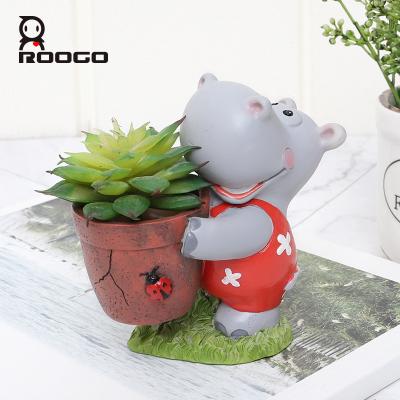 China Cute Europe Roogo Cartoon Hippo Garden Plant Succulent Pots Home Flower Pots for sale