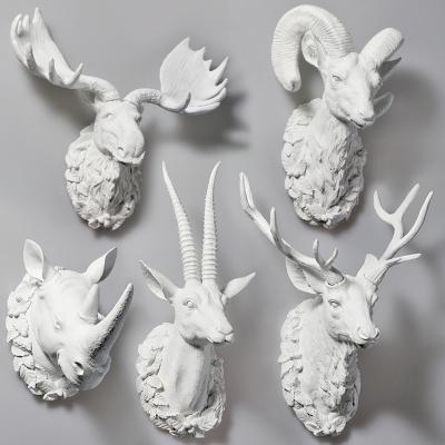 China Art Decor ROOGO Art Deco Resin Pure White Modern Wall Mounted Animal 3D Deer Head Antler Home Decor for sale