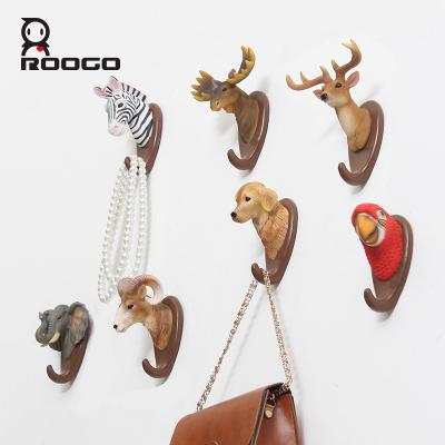 China Resin Art Decor ROOGO Jungle Bust Statue Master Coat Hooks Wall Mounted Service Rustic Realistic Animals Towel Hooks Home Decor for sale