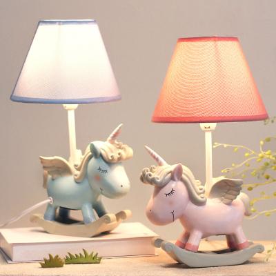 China Art Decor ROOGO Resin Macarons Color Unicorn Bedside Table Lamp Girls Fancy Bedroom Decoration for sale