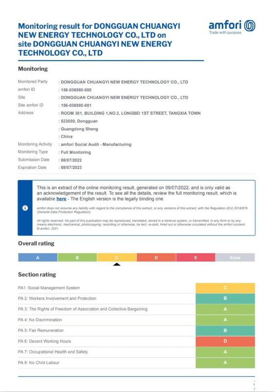 BSCI - Dongguan Chuangyi New Energy Technology Co., Ltd.