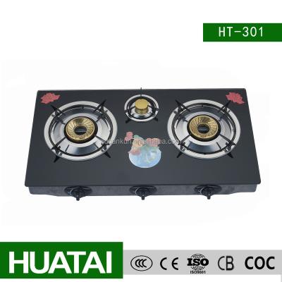 China Tempered Glass Portable Gas Cooker Tempered Cast Iron 3 Burner Gas Stove for sale