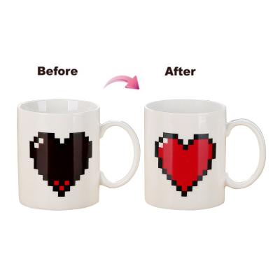 China Cheap Sublimation Ceramic Mug Microwave Safe Customizable High End Color Changing Magic Coffee Mugs Dishwasher Safe Heart With Logo for sale