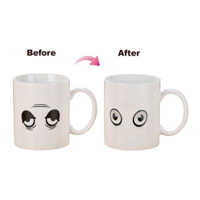 China High End Customized Microwave And Dishwasher Safe China Manufacturer Sleepy Eye Color Changing Ceramic Sublimation Magic Blank Mugs With Logo For Diy Printing for sale