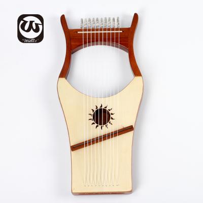 China High quality solid mahogany instrument lyre harp string lyre instrument 10 strings wooden lyre flawless wooden harp with EQ pickup. for sale