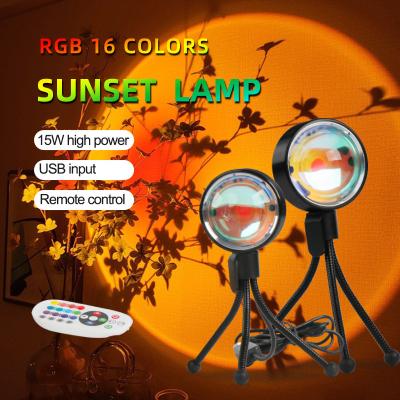 China Modern 180 Degree Rotation 16 Colors RGB Rainbow Night Light Sunset Lamp LED Projector Lights with Romete Control for sale