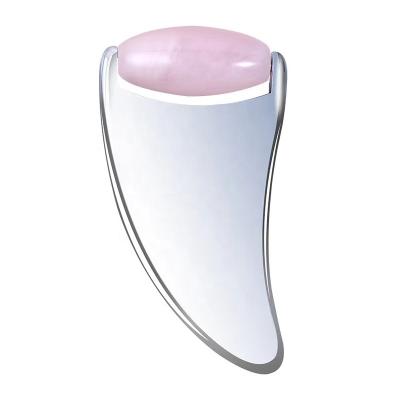 China Massage Face Eye Neck Body Style Beauty Tool New IN 1Anti Aging Natural Steel Rose Quartz Jade Roller Stainless Steel Gua Sha Massager Tool for sale