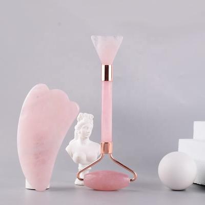 China Custom Roller and Massage Face Eye Neck Body Anti Aging Stone Jade Factory Logo Gua Sha Set Facial Tools Real Natural Rose Quartz Roller Mask Brush Beauty for sale