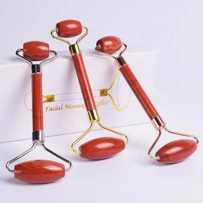 China Silent Natural Stone Jasper Jade Roller Red Skin Care 100% Jade Beauty Facial Massage Roller Tools Private Label Face Eye Neck Body Massager for sale