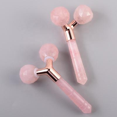 China Wholesale Massage Face Eye Neck Body Mini Jade Roller Skin Care Beauty Y Tool Shape Face Lifting Roller Rose Quartz Roller 3D Face Massager Eye Rose Quartz Roller for sale