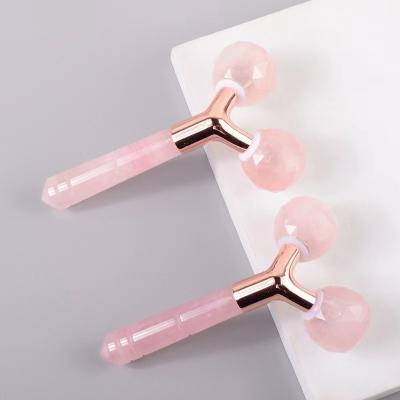 China Natural Rose Quartz Face Roller 3D Face Roller Lifting Massager Beauty Stone Face Massager New Arrival Face Eye Neck Body Skin Care Tool for sale