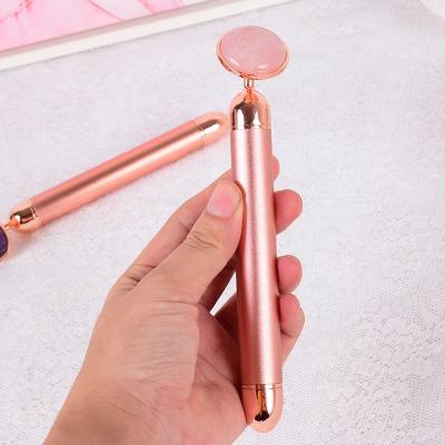 China Thin Roller Rose Quartz Electric Jade Roller Natural Face Lift Massager SkinHealth Face Lift Beauty Body Neck Eye Massager Pearl Roller Vibrating Facial Roller for sale