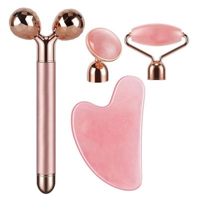 China Wholesale Bar Rose Quartz Roller Electric Vibrating Jade Roller Beauty Skin Care Kit Gua Sha Quartz Stone Massage Roller Face Body Neck Eye Massager for sale