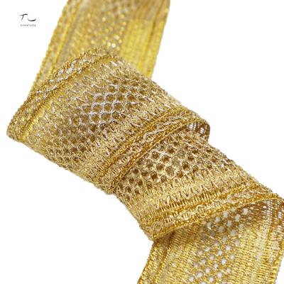 China Polyester Lace Webbing Embroidery Lace Sustainable Gold Trim Customized Size for sale