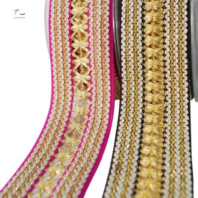 China Viable Gold Silver Thread Embroidery Trims Jacquard Webbing For Lace Up Ribbons For Sewing Fabric for sale