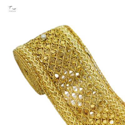 China Best Selling Viable Jacquard Style Gold Color Polyester Fabric Strap Webbing For Garment for sale