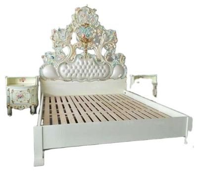 China King Size Bed Fancy Royal French Rococo Wood Carved Bedroom Furniture Royal European Bedroom Furniture Four Storage Style Marquetry Canopy Bed Posters for sale