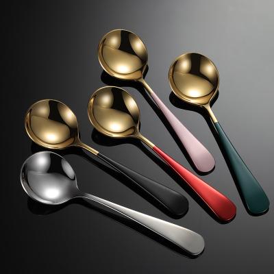 China Sustainable Food Grade Stainless Steel Spoon Set , Gold Metal Soup Coffee Round Spoon for sale