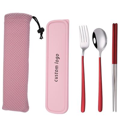 China Sustainable Travel Utensils Set Gold Stainless Steel Portable Camping Cutlery Set With Case for sale