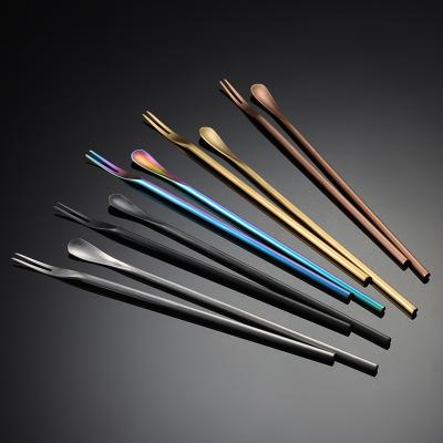 China Stainless Steel Viable Hot Selling Tea Round Handle Long Dessert Spoon Mixing Coffee Stirring Dessert Spoon Dessert Fork for sale