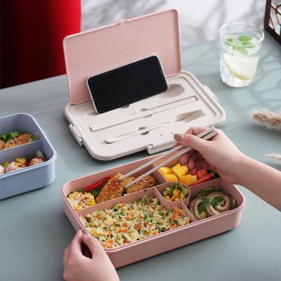 China Eco Friendly Freshness Preservation Wheat Straw Fiber Bento Box Lunch Food Container Lunch Box with Fork Spoon Cutlery Set for sale