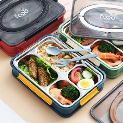 China High Quality Heatable Leakproof Storage School Stainless Steel Plastic Lunch Box 4 Compartment Food Containers for sale