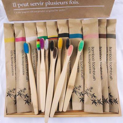 China Disposable 100% natural biodegradable organic eco-friendly bamboo toothbrush with logo for sale