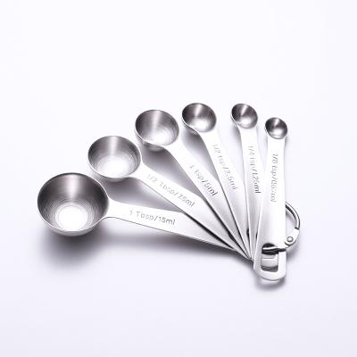 China Sustainable 304 Kitchen Baking Stainless Steel Measuring Cup 6 Sets Measuring Round Spoon for sale