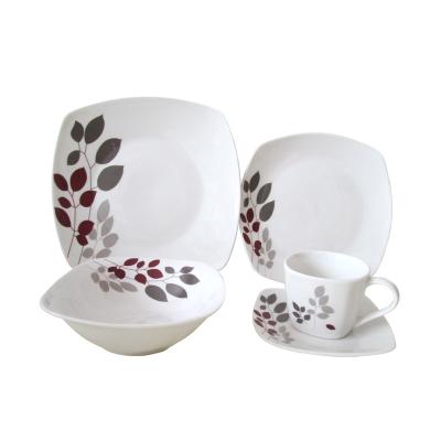 China Sustainable 20PCS Square Ceramic Dinnerware Made In China With Leaf Pattern Design for sale