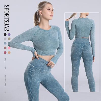 China 2021 New Fitness Women Yoga Set Breathable Sports Gym Sets New Quality 2 Pieces Long Sleeve Yoga Sports Gym Sets for sale