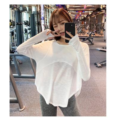 China Hot Selling Sports Breathable Long Sleeve T Shirt Women Sportswear Fitness Tops Woman Plus Size Shirts Polyester Gym Wear Yoga Top for sale