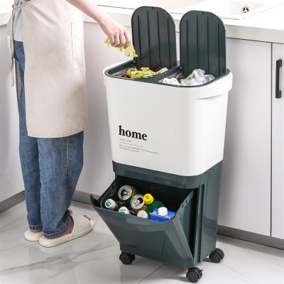 China Plastic Household Sustainable Kitchen Large Trash Can Classified Trash Can With Lid for sale