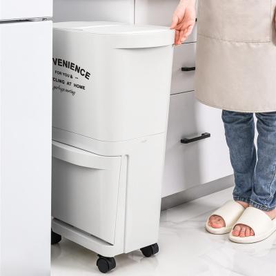 China Sustainable 2 Layers Hot Eco-friendly Plastic With 3 Compartment Trash Can Kitchen Waste Trash Bin for sale