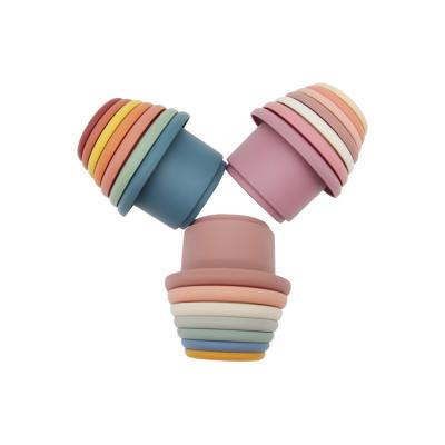 China Factory 8PCS First Intelligence Eco-friendly Material Children Stacking Cups Baby Educational Toys Folding Stacking Tower for sale