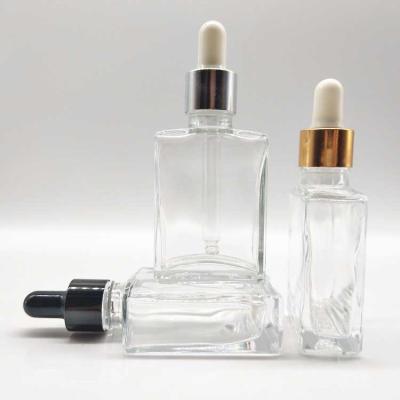 China Cosmetic Bottle 30Ml Rectangle Square Dropper Glass Bottle , Square Dropper Bottle 50Ml for sale