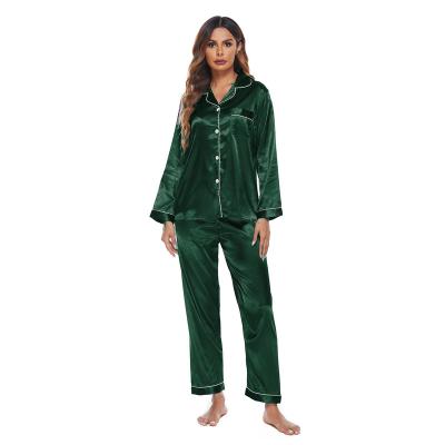 China QUICK DRY Women's Homewear Suit Two Piece Lapel Sleeve Pajamas Long Pants Ladies Pajamas for sale