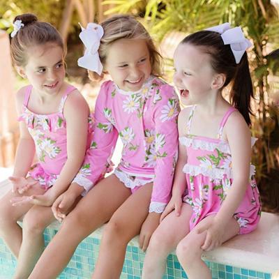 China MLY Fashion OEM ODM QUICK DRY Cute Lovely Long Sleeves Ruffles Girl Kids Swimsuit Kids Designer One Piece Swimwear for sale