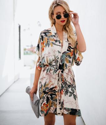 China Summer Flower Print Beach Dress Women Kaftan Bikini Cover Up Beach Wear Anti-UV for sale