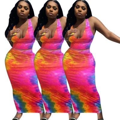 China 2021 New Arrival Breathable Summer Fashion Tie Dye Set With U-neck Dress 2 Two Piece Dress Set Women Clothes Outfits Clothing for sale