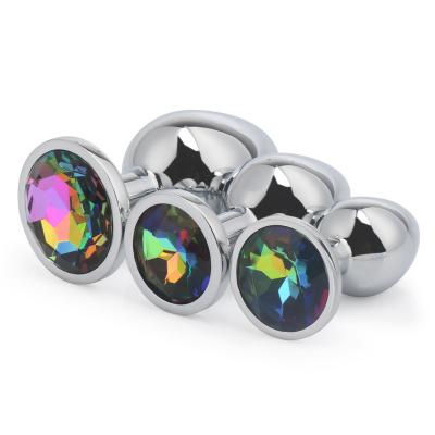 China Hot Selling Eco-friendly Small To Big Size Stainless Steel Anal Butt Plugs 3pcs Set With Diamond Colorful Jewelry Butt Plug Metal Anal Set for sale