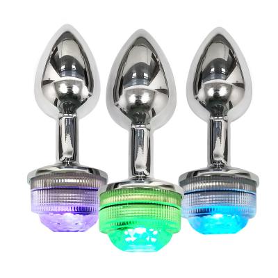 China Eco-friendly remote control flashing light 13 color change and colorful led light metal butt plug anal sex toys for anal stimulation for sale