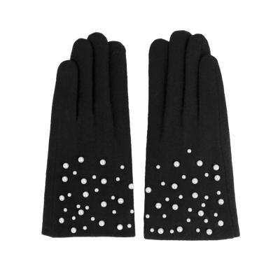 China Carry on winter warm Korean version high-grade pearl new goddess 2022 woolen wild cashmere drive warm finger gloves touch screen gloves for sale