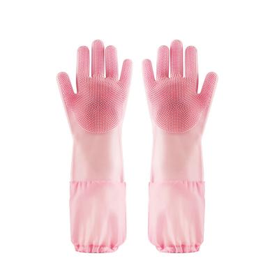 China Reusable Food Contact Grade Kitchen Dishwashing Pet Cleaning Silicone Waterproof Thick Gloves Reusable Household Household Gloves for sale