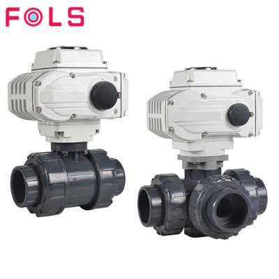 China Custom electric flanged valve 3 way upvc/pp ball valve end t port 3 way pvc actuated ball valve for sale