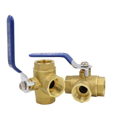 China NPT Female Thread 3 Way Brass General Handle T Type L Type Ball Valve for sale