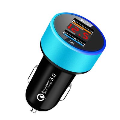 China Mobile Phone LED Display QC 3.0 Dual USB 2.4A Fast Charging Car Charger Dual Ports In-car Charger For Mobile Phones for sale