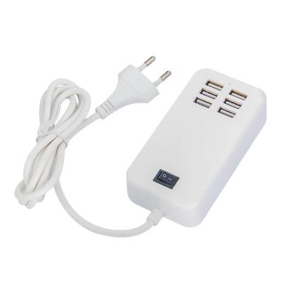 China 6 Port USB Charger USB Charger Hub 6 Port Portable Power Adapter Splitter Left EU USA Desktop Socket Slots USB Outlet Charging Extension with 30w 5v Switch for sale