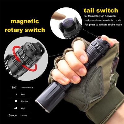 China Tail Switch Rail Mount Camping Tactical Ultra Bright 5 Modes 1500 Lumens Professional Rechargeable Tactical Flashlight for sale