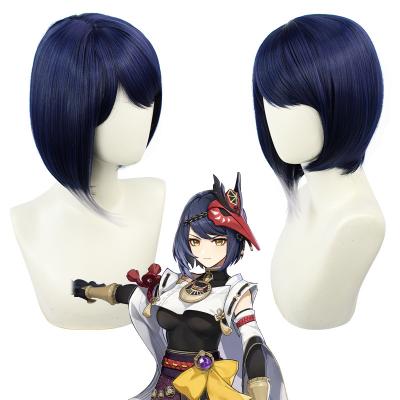 China COSPLAY Genshin Impact Cosplay Kujo Sara Wig Dark Blue Rice Ball Wig Factory Outlet Main Wigs for sale